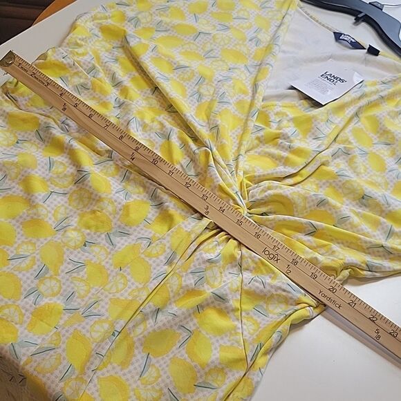 $70 NEW LEMON PRINT 2X STRETCH YELLOW MIDI DRESS LIFE GIVES YOU LEMONS NWT - Picture 3 of 9